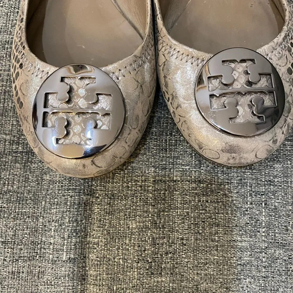 Tory Burch Reva Ballets Metallic Cobra Women Size 7.5